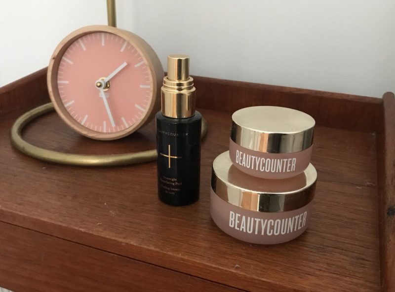 night stand with beautycounter products gimme the good stuff